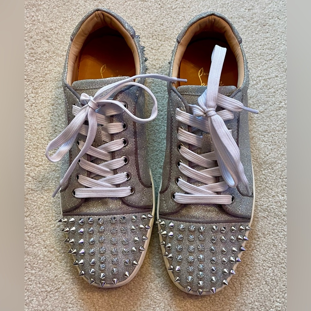 Studded Gray Sneakers with White Laces